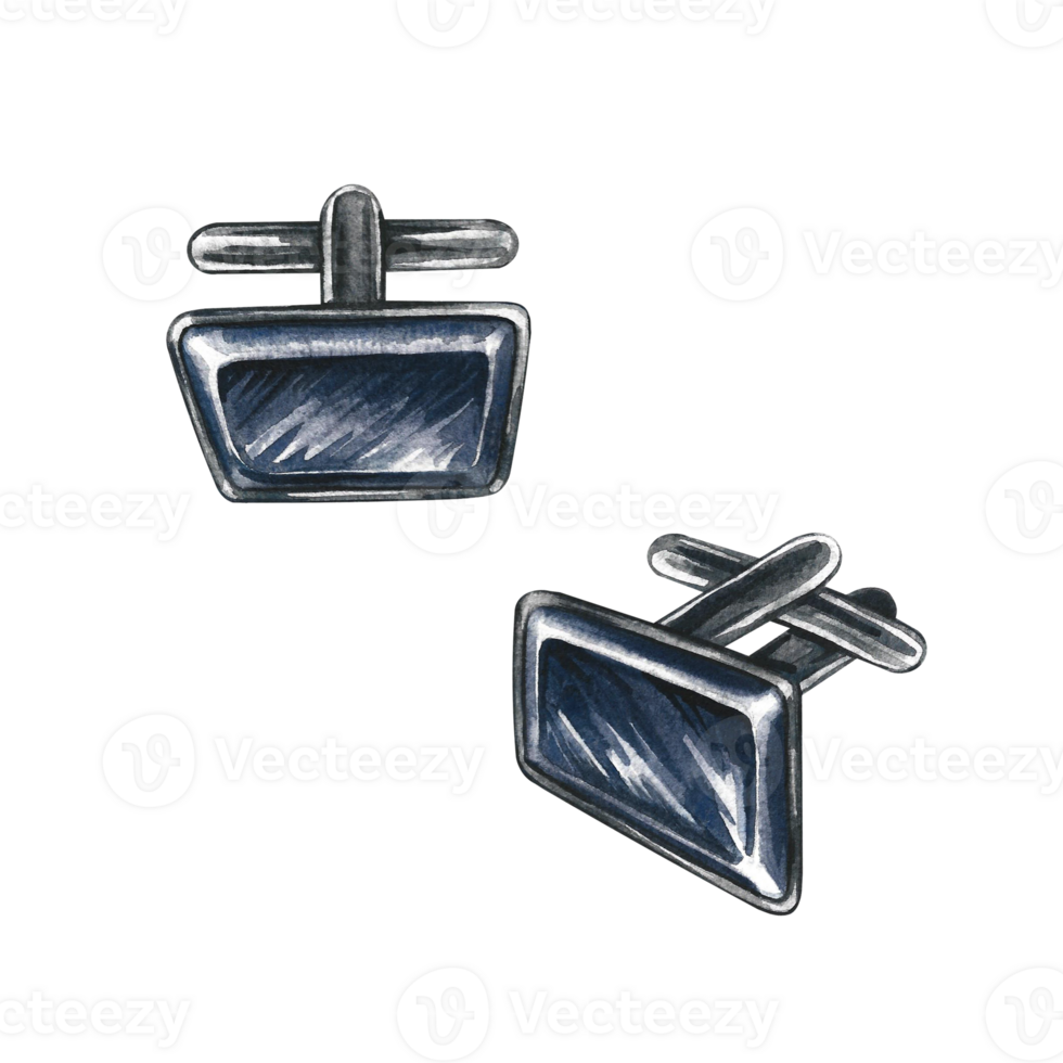 Cufflinks. Handmade watercolor illustration. A color image of a men's accessory. Separate from the background. Perfect for banners, flyers, packages, labels, invitations, and more. png