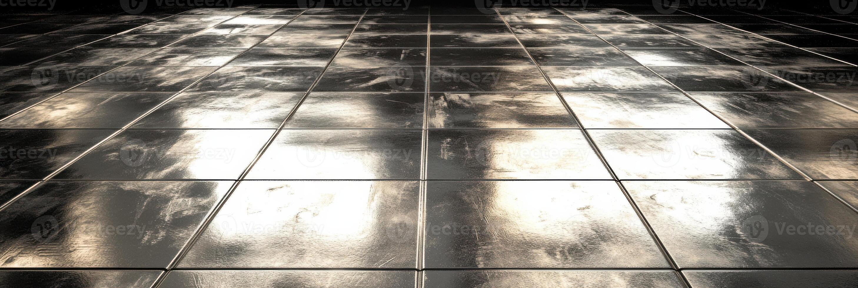 Shiny metallic tile surface reflecting light in abstract pattern concept photo