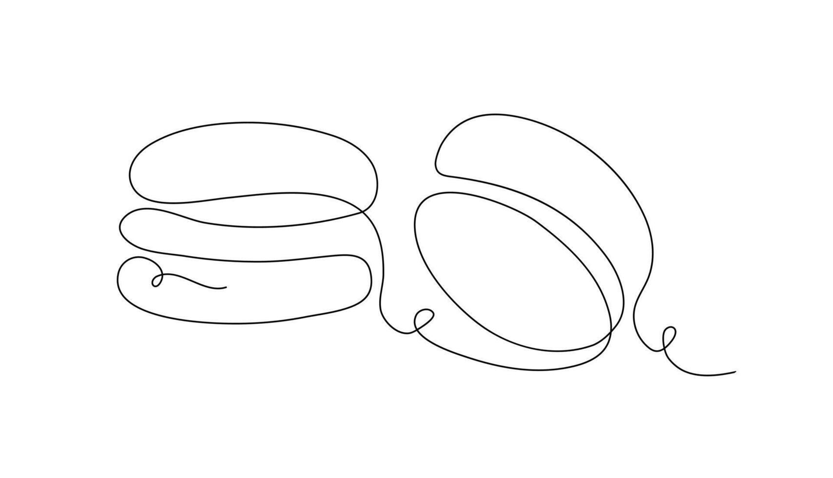 Macaroni cookies illustration in linear style. The concept of menu design of a restaurant or coffee shop. Decorative silhouettes of cookies in a horizontal banner. Single continuous line design vector