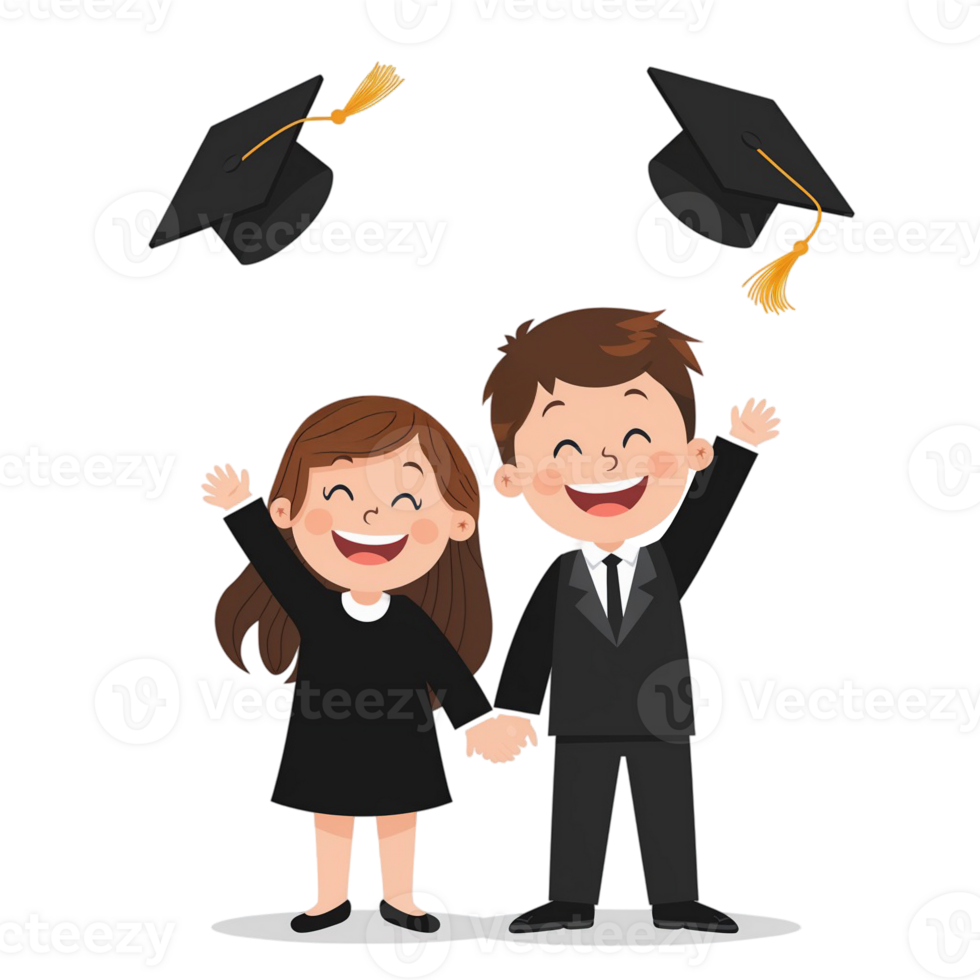 A joyful boy and girl are celebrating graduation with wide smiles, cutouts png