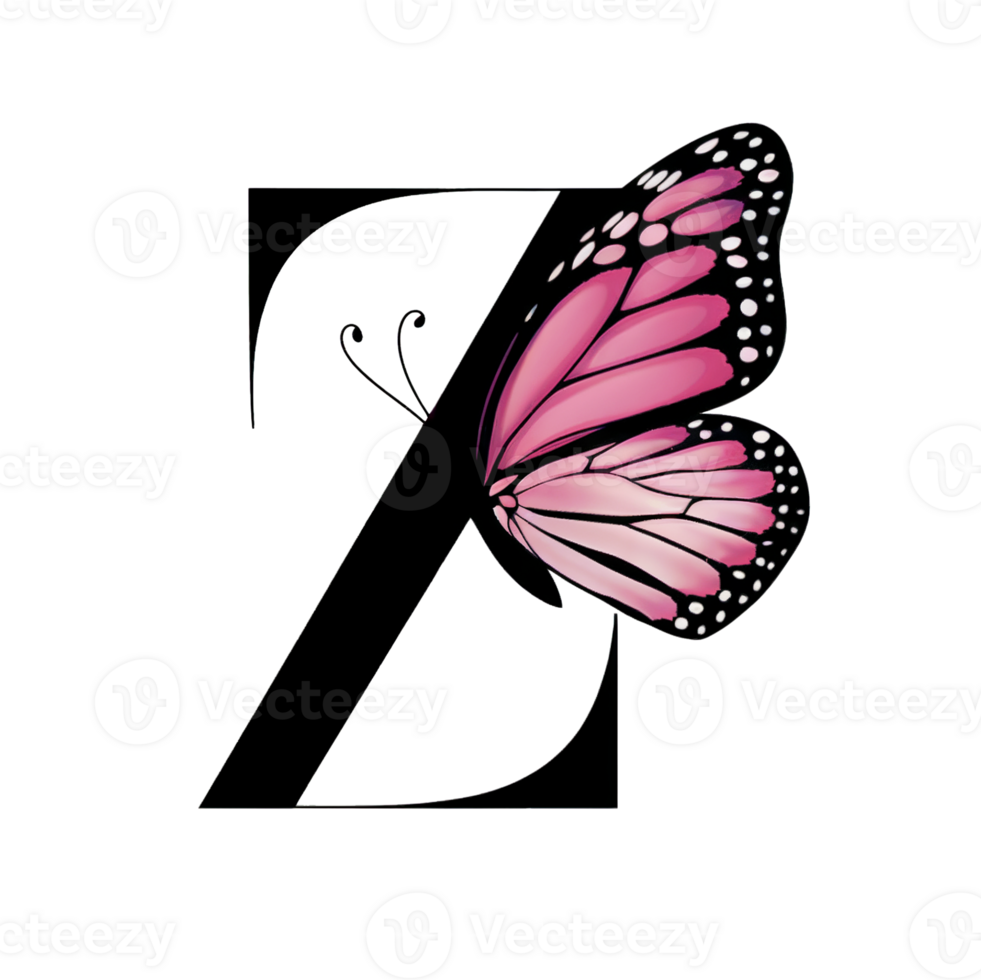 A large, bold letter Z features a delicate pink butterfly perched on one side. cutouts png