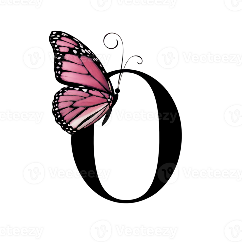 A vivid, pink butterfly with intricate wing patterns rests on the numeral 0, creating a striking contrast cutouts png