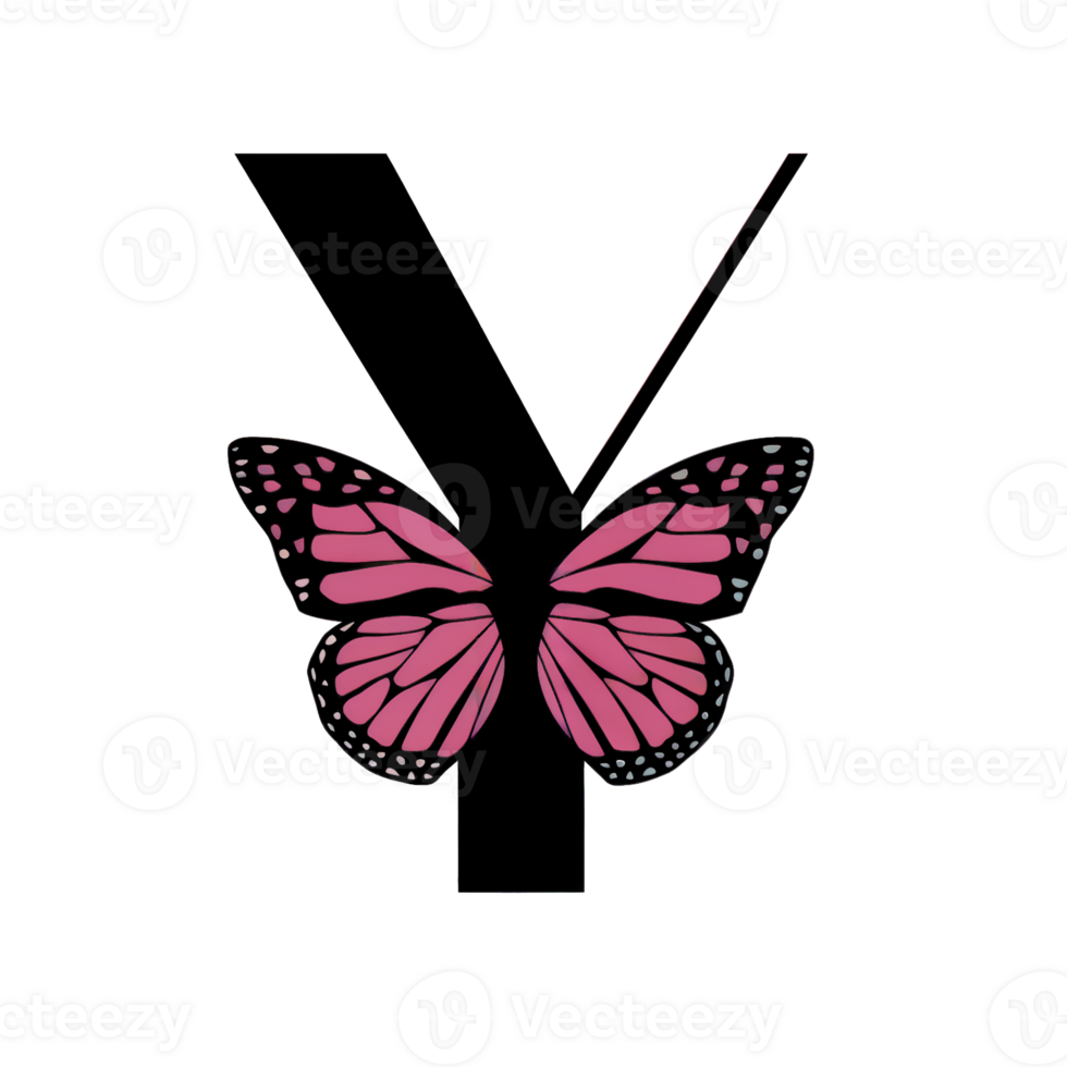 A large, bold letter Y features a delicate pink butterfly perched on one side. cutouts png