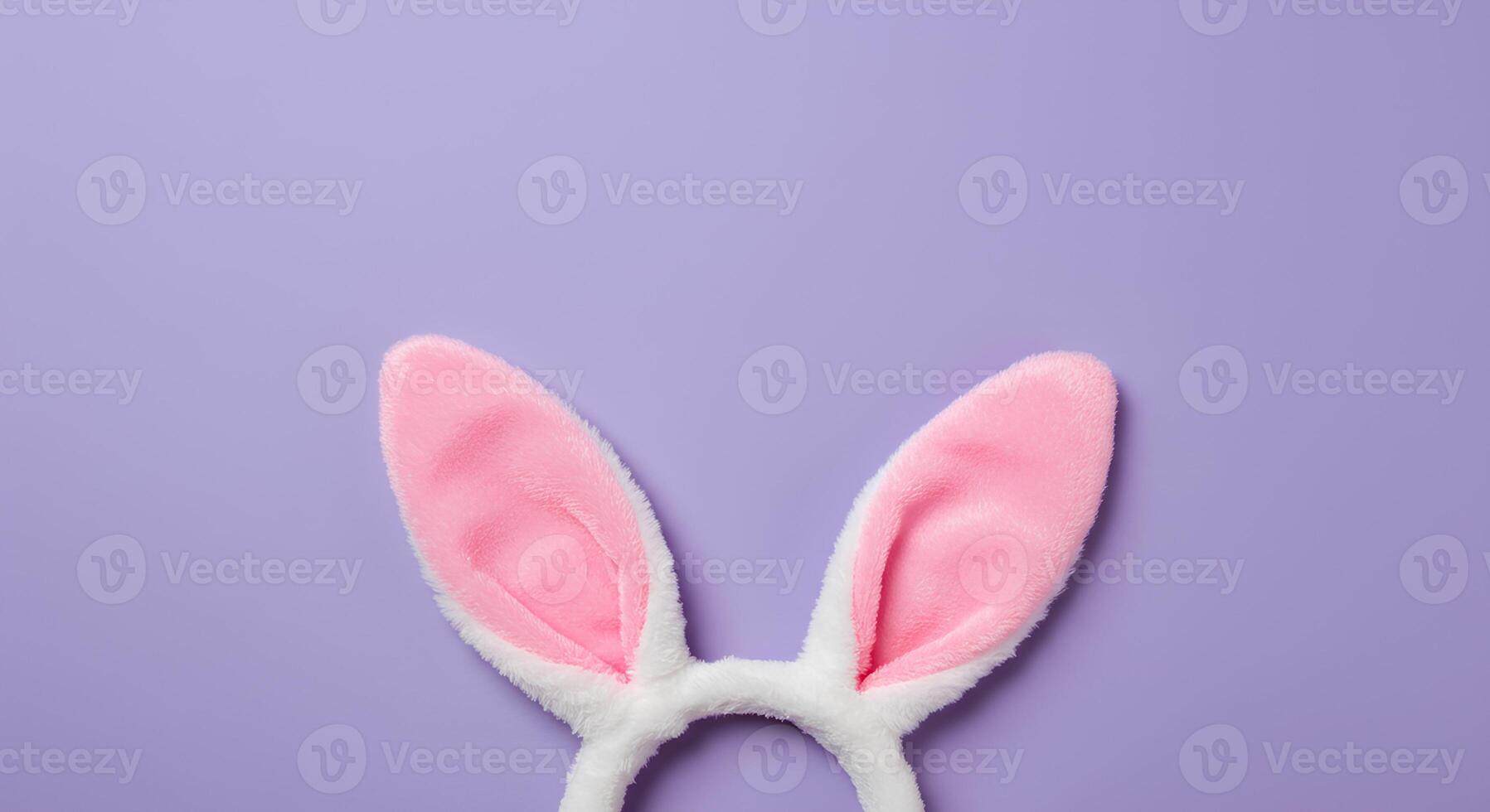 Minimalist Easter Bunny Ears on Soft purple for Spring. A trendy flat lay of rabbit ears, evoking a sense of freshness and seasonal joy, perfect for digital invitations, social posts photo