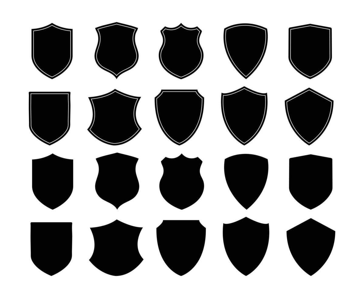 Shield icon set. Protect shield security line icons. Badge quality symbol, sign, logo or emblem. vector