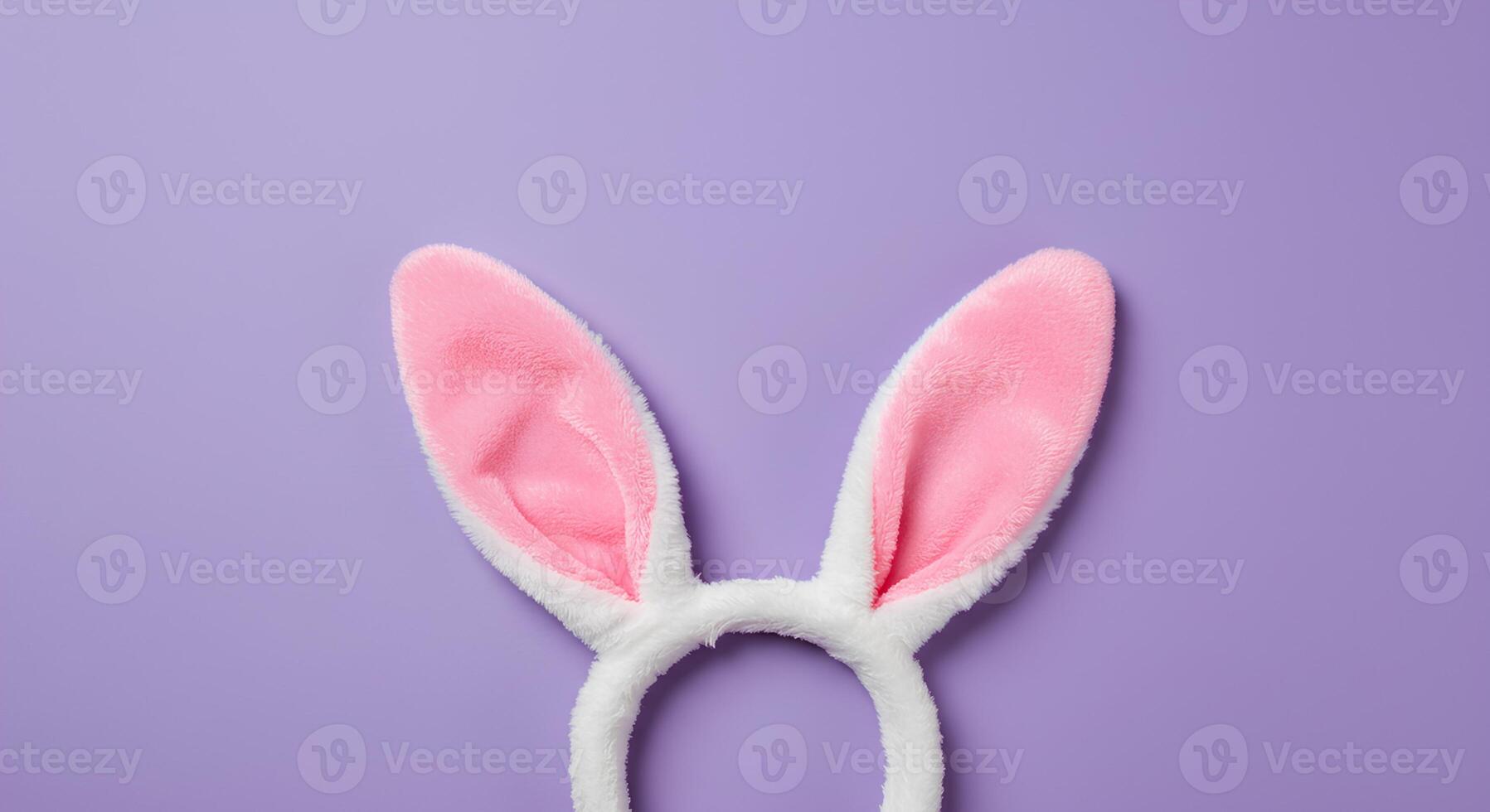 Happy Easter Rabbit Ears on a Light purple Background. A pastel Easter composition featuring bunny ears as a symbol of spring, renewal, and joy, great for festive designs and creative content photo
