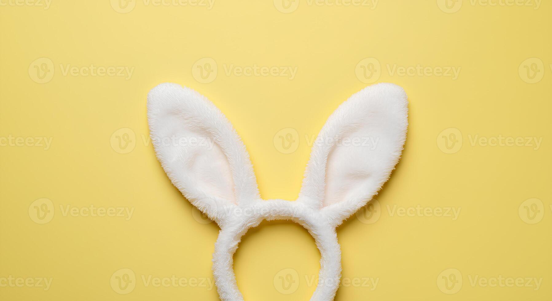Rabbit Ears on a Light Yellow Background for Easter Joy. Cute bunny ears peeking out on a bright pastel background, celebrating Easter traditions, the arrival of spring photo