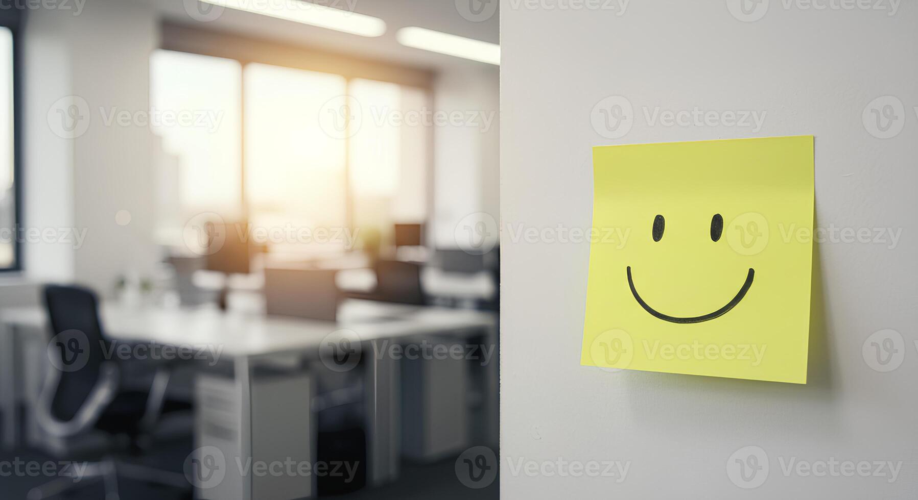 Yellow Sticky Note with a Hand-Drawn Smiley for World Happiness Day. A minimalist yet uplifting design promoting mental well-being photo