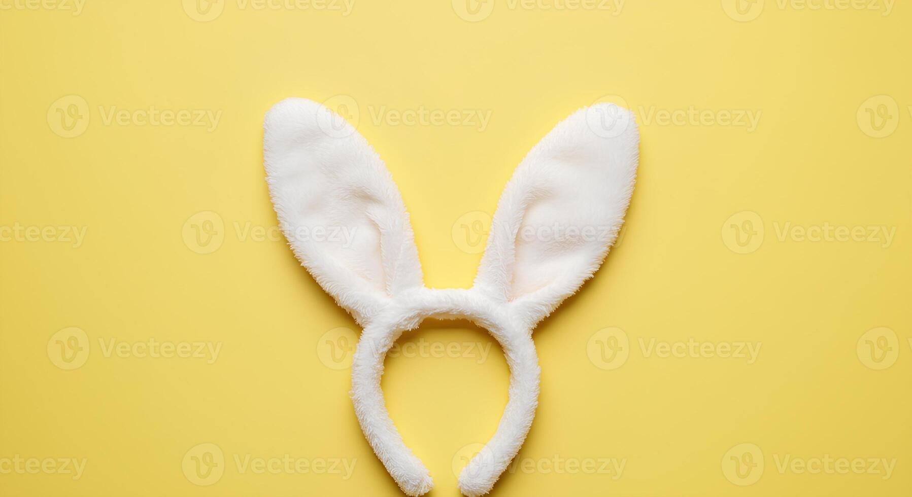 Easter Bunny Ears on a Soft Yellow Background. A playful and festive composition featuring rabbit ears on a pastel baby yellow background, perfect for Easter holiday celebrations photo