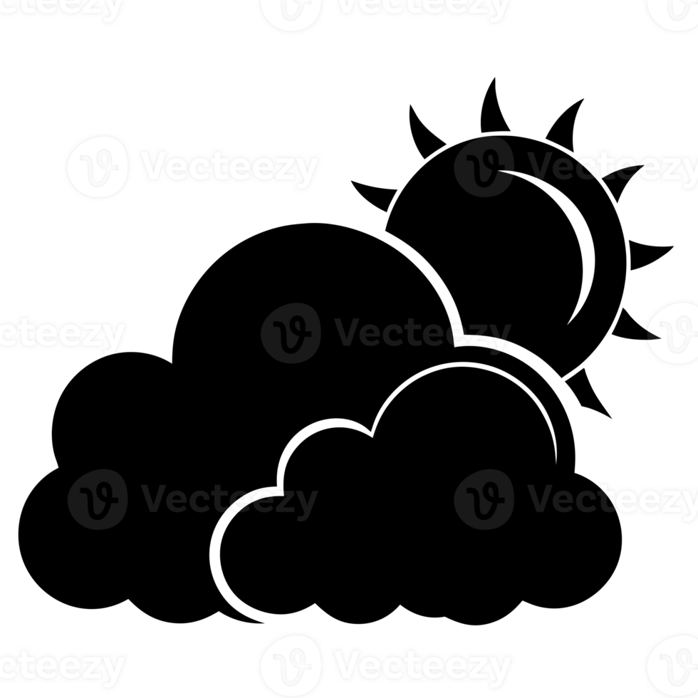 A silhouette of the sun partially hidden behind fluffy clouds creates a weather-related icon cutouts png