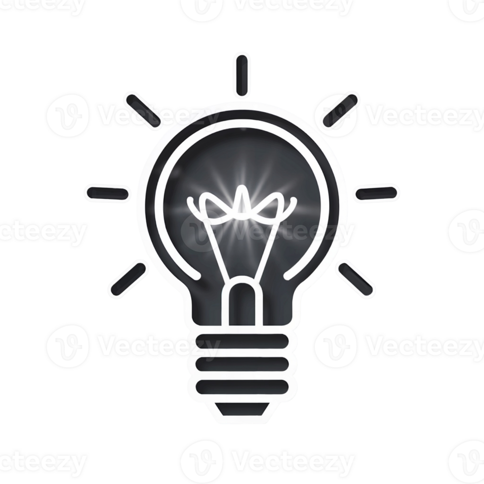 A stylized black and white light bulb icon features rays emanating from it cutouts png