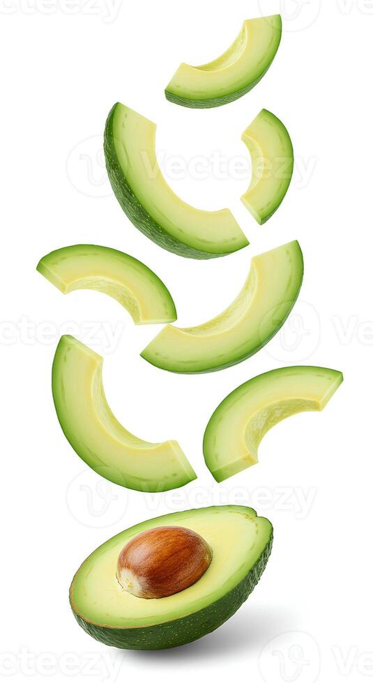 Fresh and Healthy Avocado Pieces on White Background. Perfect for organic food campaigns, diet promotions, and superfood branding photo