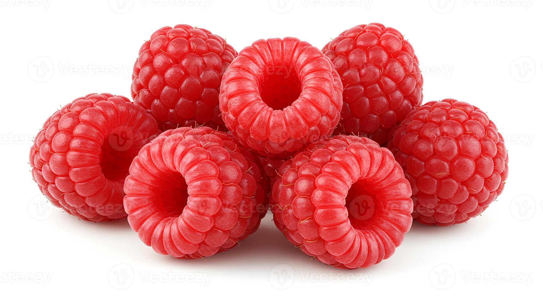 Fresh raspberry isolated on a white background, a vibrant red berry perfect for organic food branding, healthy eating, and fruit-based designs. Raspberries with green leaves vegan vegetarian fruit photo