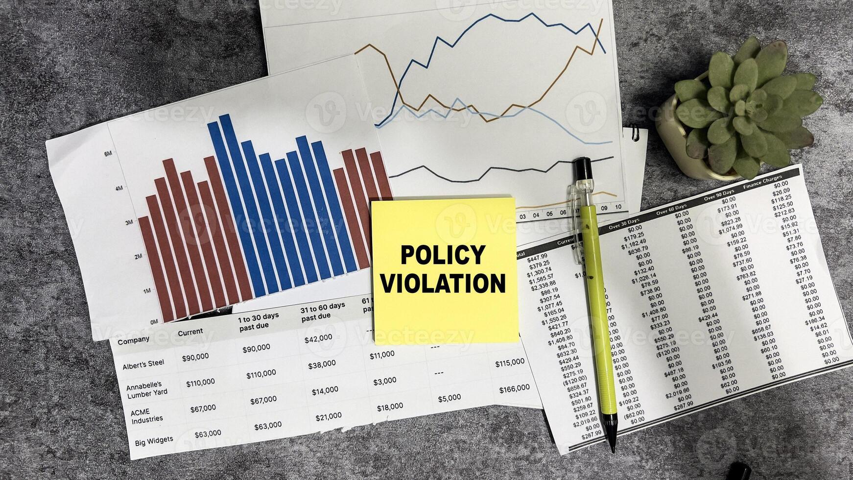 Concept of Policy Violation write on sticky notes isolated on Wooden Table. photo