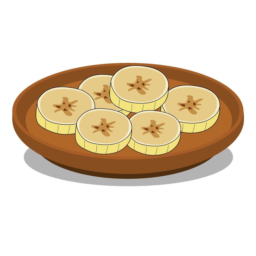 Banana Slices on Wooden Plate, Simple Food Illustration vector