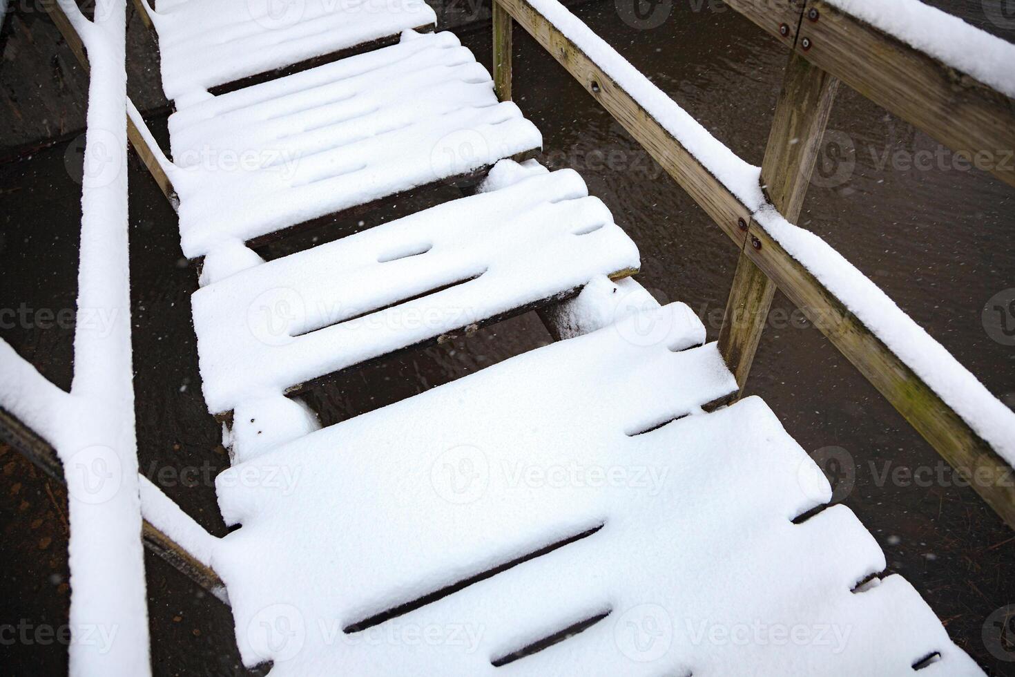 Snow cover on bridge abstract photo
