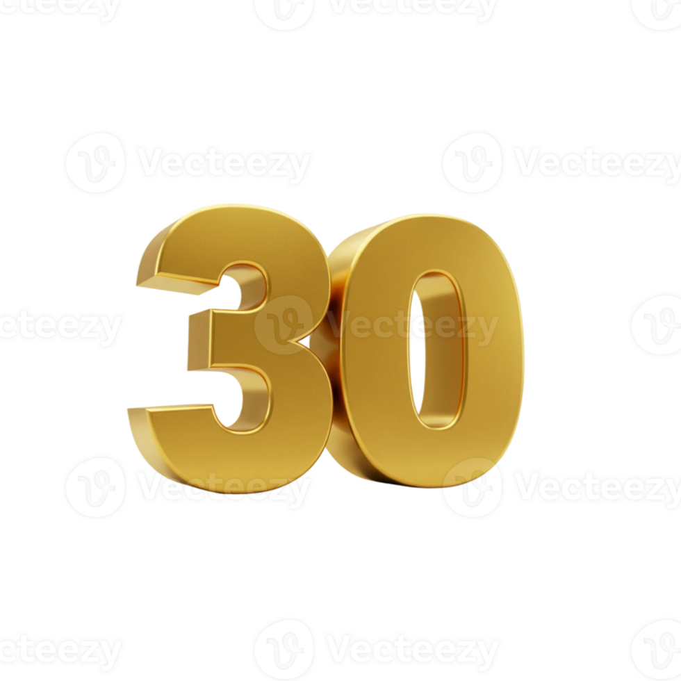 The number thirty is shown in gold png