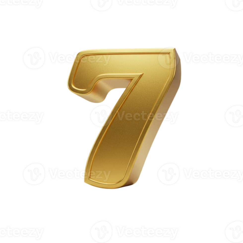 The number seven is made of gold 3d style png