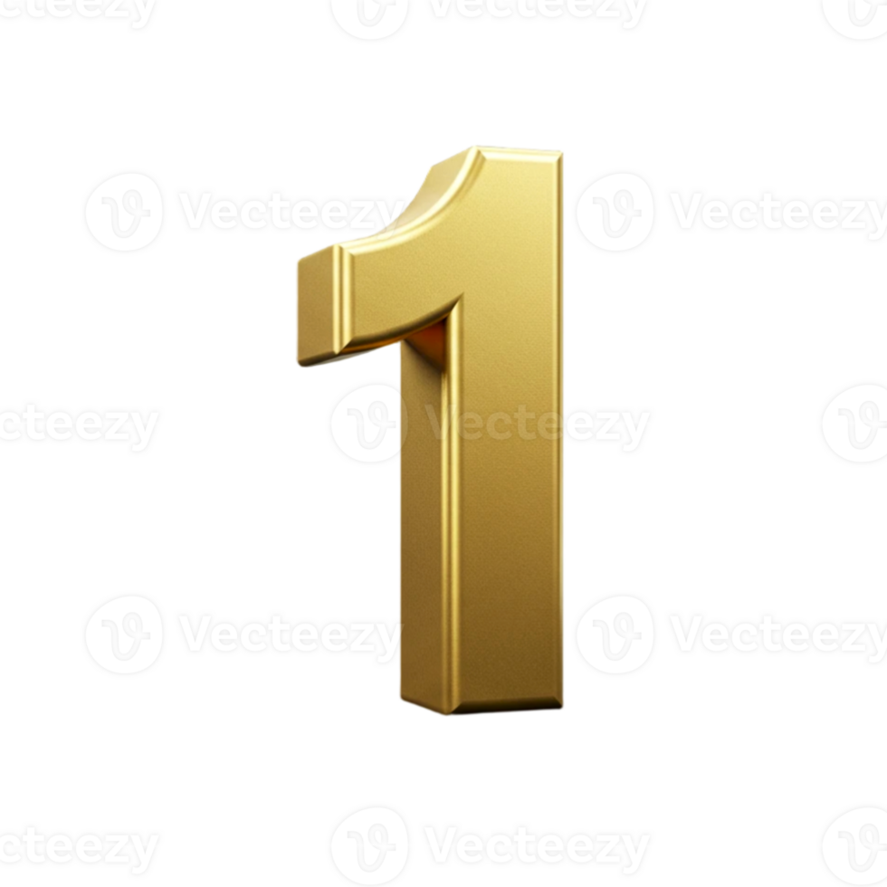 The number one is made of gold in 3d style png