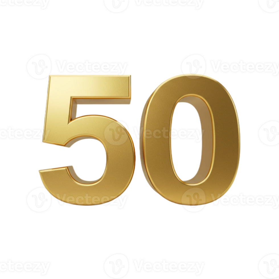 The number 50 is shown in gold 3d style png