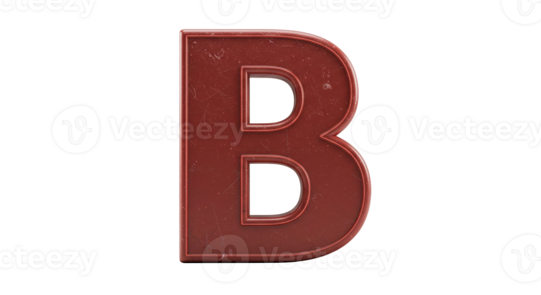 The letter b is made of metal and is red in 3d png