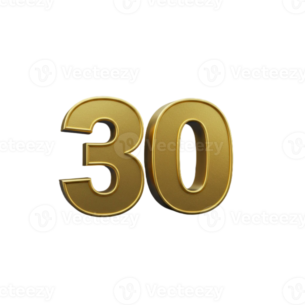 The number 30 is shown in gold 3d png