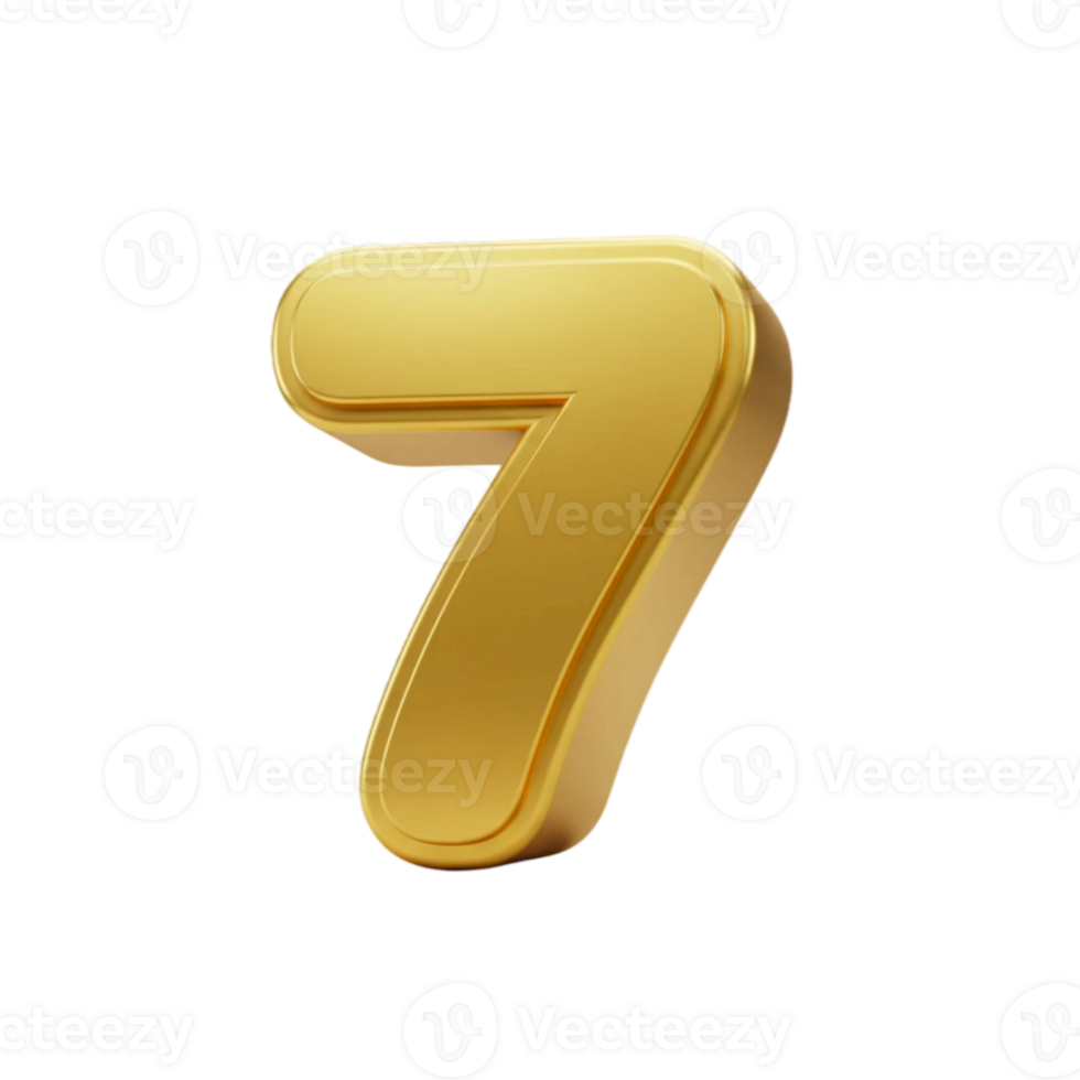 The number seven is made of gold 3d png