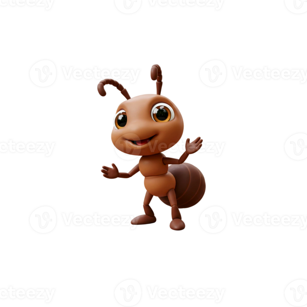 An ant with big eyes and a big nose in 3d style png