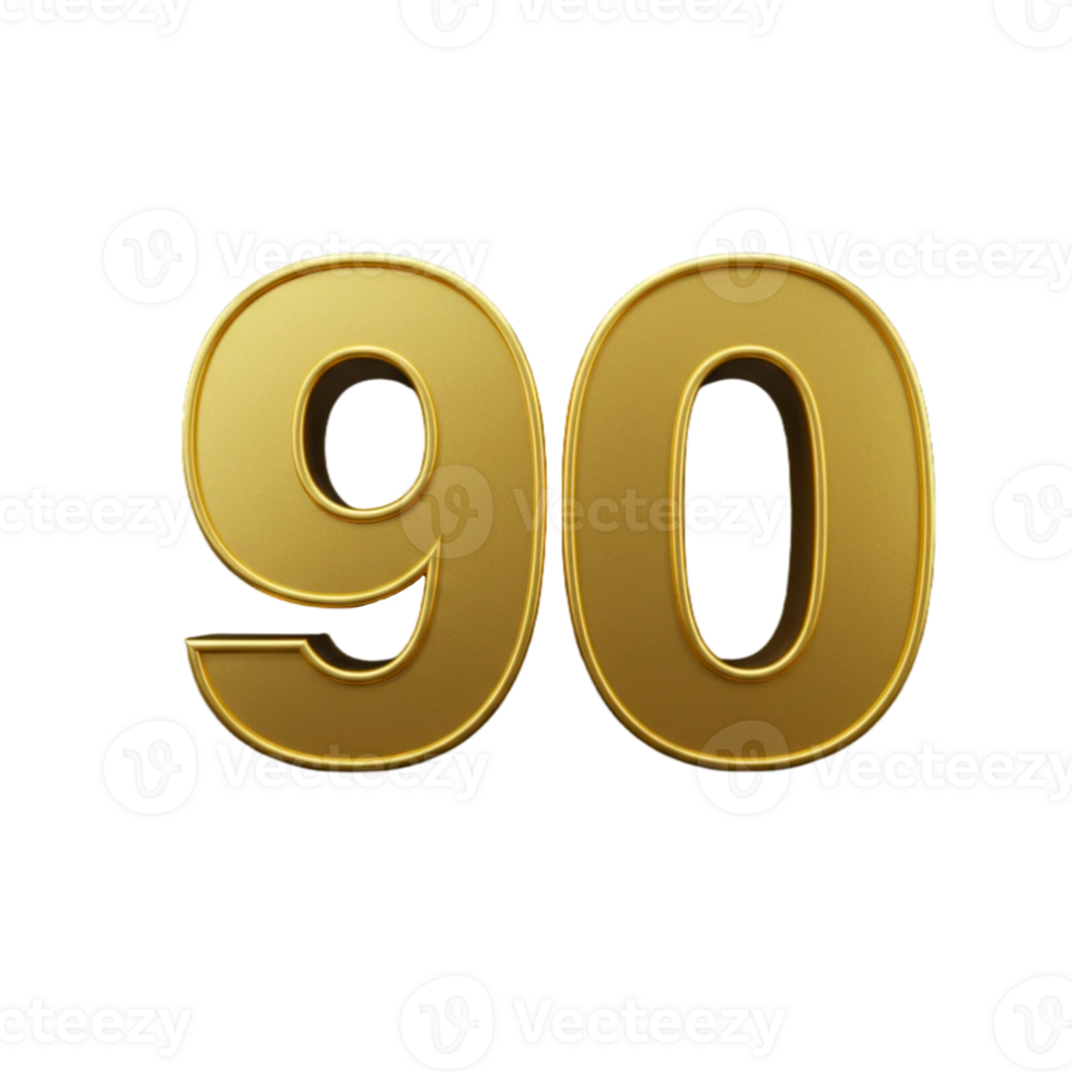 The number 90 is shown in gold without background png