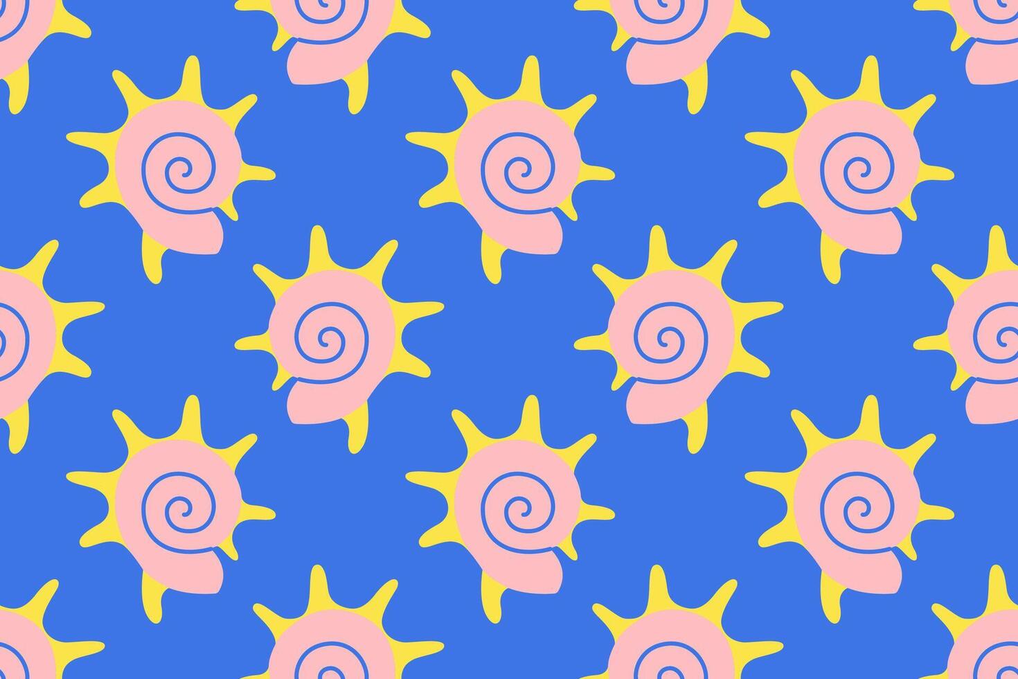 Seamless pattern with pink and yellow sea shells Hand drawn trendy flat style seashell. Tropical beach shells. Summer seamless pattern illustration vector