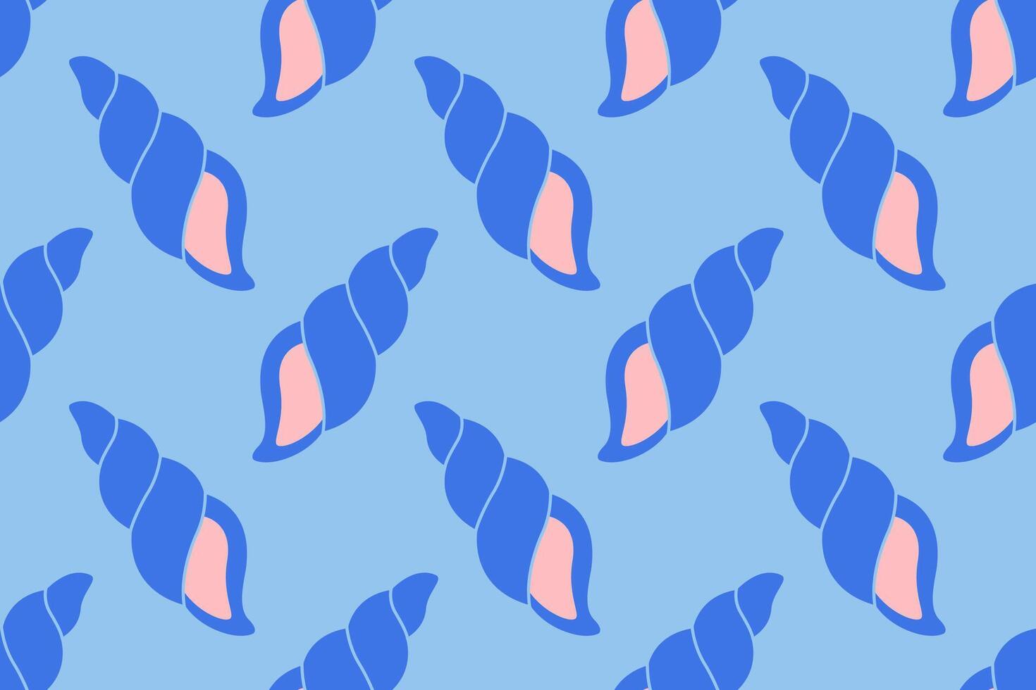 Seamless pattern with blue seashells Hand drawn trendy flat style seashell. Tropical beach shells. Summer cute seamless pattern illustration vector