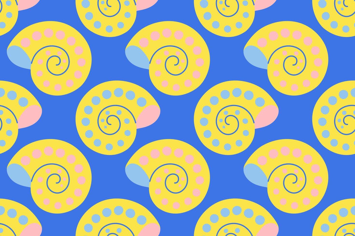 Seamless pattern with yellow sea shells Hand drawn trendy flat style seashell. Tropical beach shells. Summer seamless pattern illustration vector