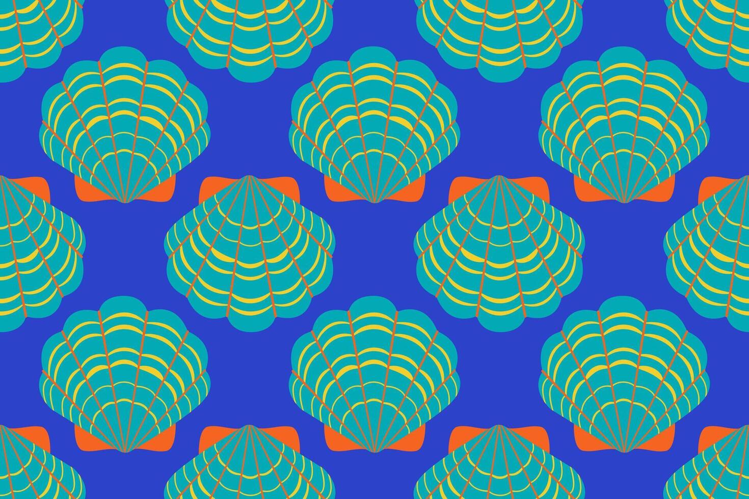 Seamless pattern with turquoise sea shells Hand drawn trendy flat style seashell. Tropical beach shells. Summer seamless pattern vector