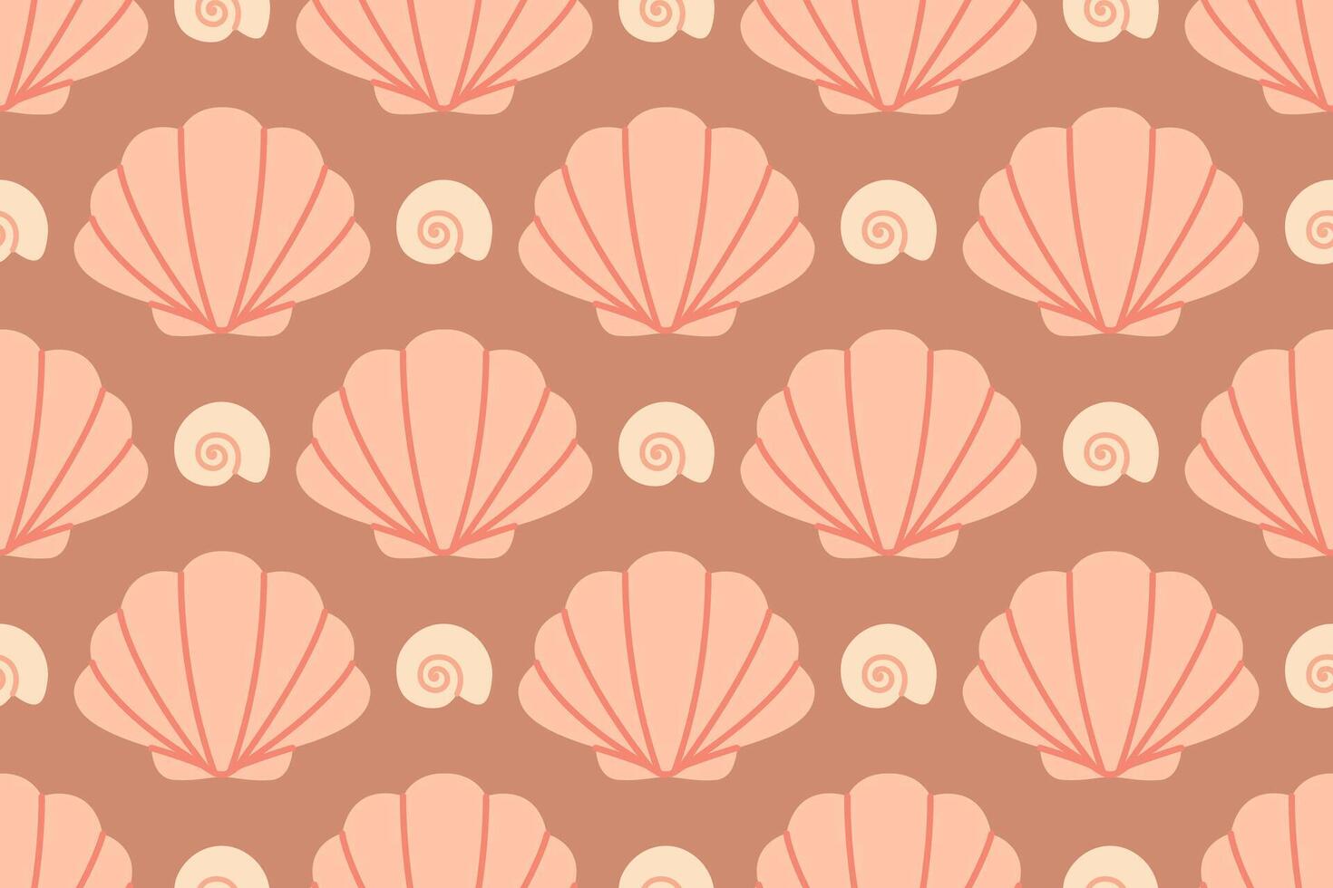 Seamless pattern with pink sea shells Hand drawn trendy flat style seashell. Tropical beach shells. Summer seamless pattern vector
