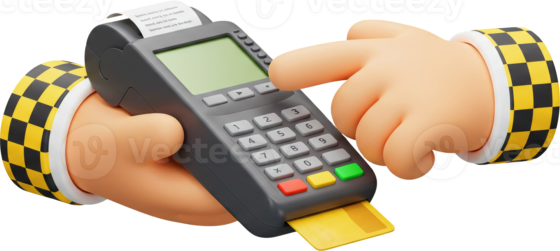 3D Rendered Hand Using a POS Terminal, Secure Payment and Financial Transaction Concept png