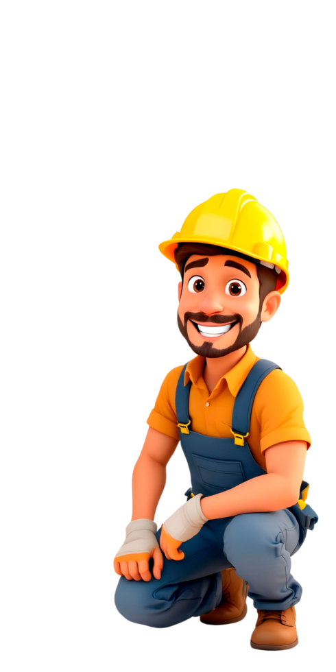 A cartoon man in overalls and hard hat png