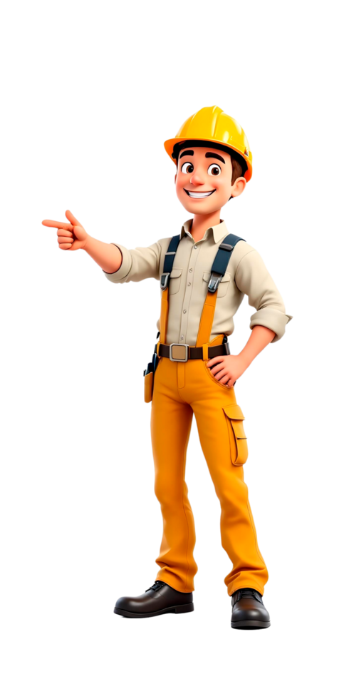 A cartoon construction worker pointing at something png