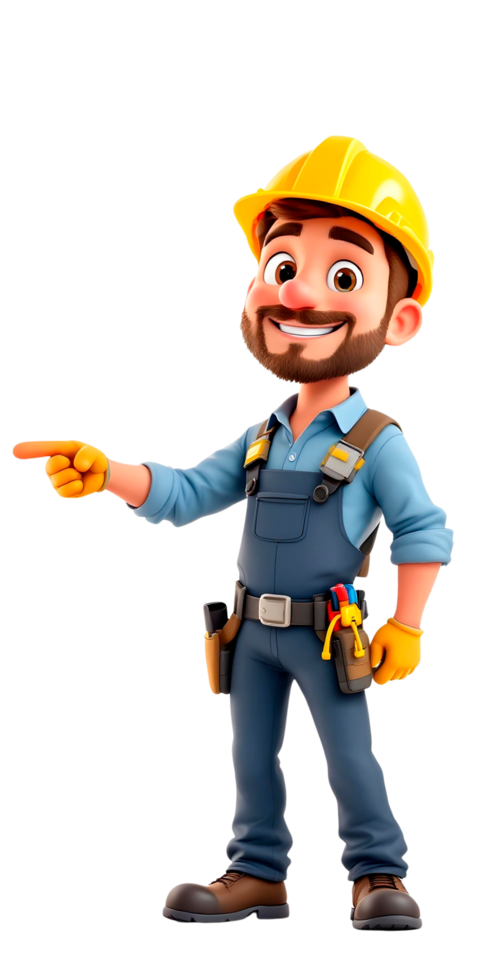 A cartoon construction worker with a tool belt png
