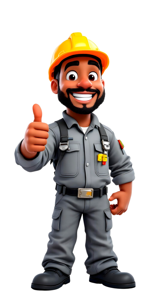 A cartoon construction worker with a thumbs up png