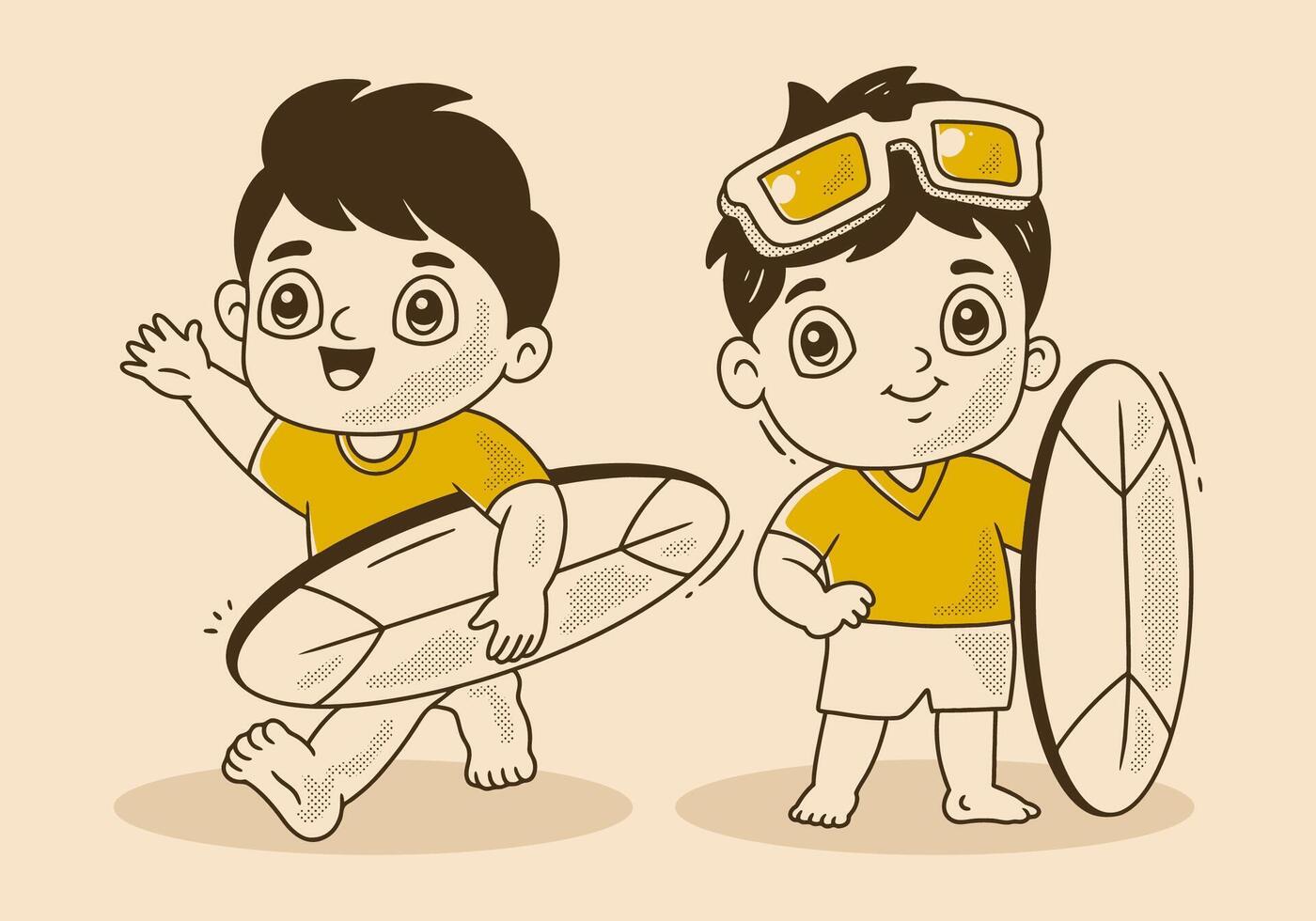Illustration of Two Boys Having Fun With Surfboards vector