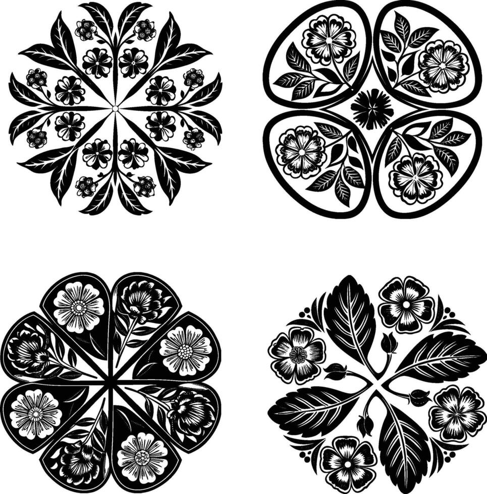Silhouette of various flowers and leaves vector