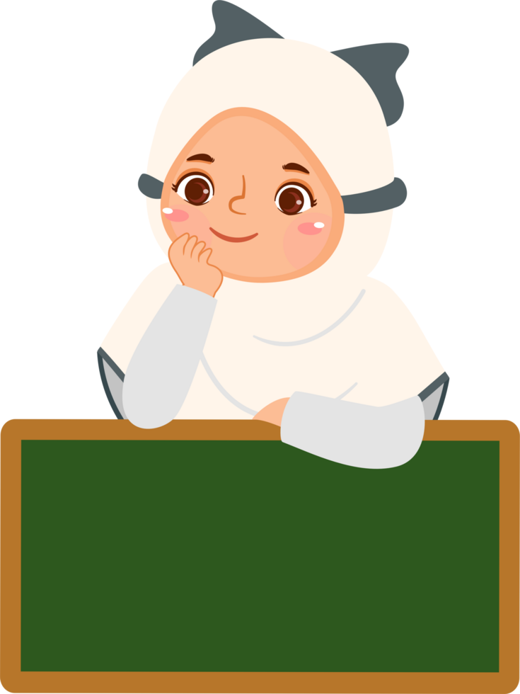 Cute Muslim Girl Holding Blank Board png