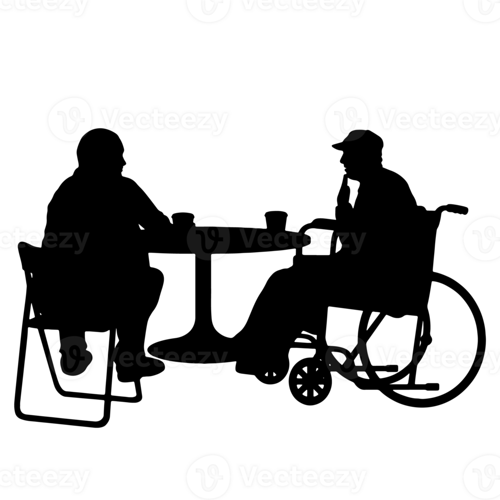 silhouette of two people sitting at a table png