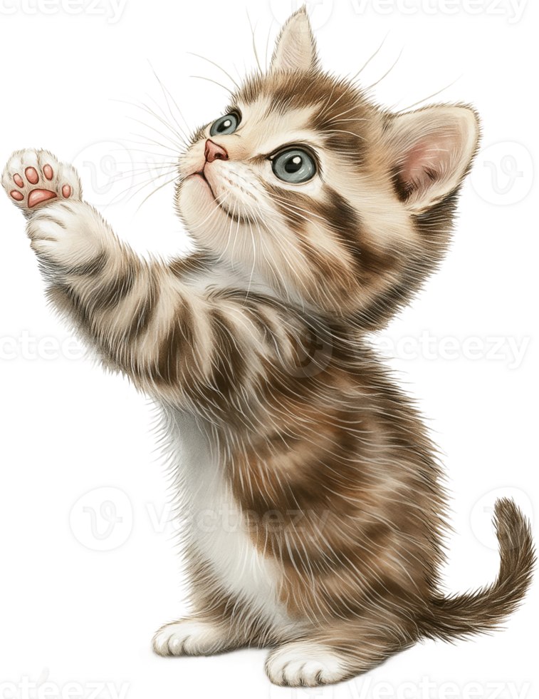 A kitten is reaching up to catch a ball png