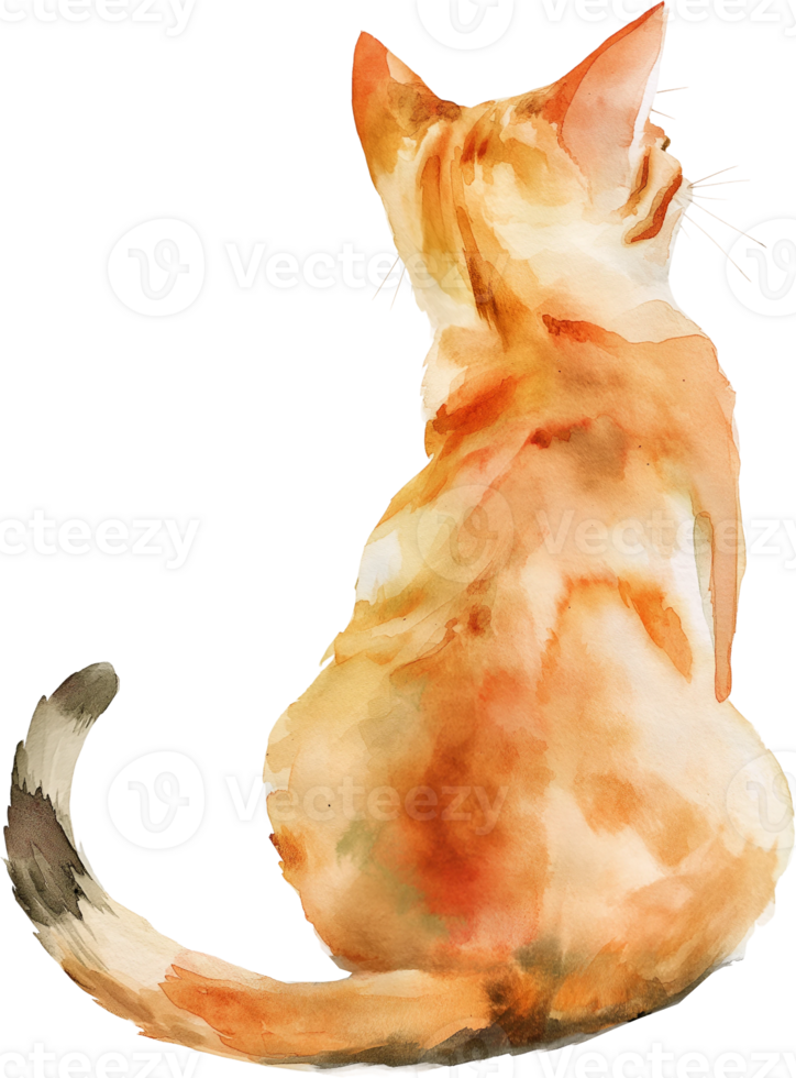 A watercolor painting of a cat sitting down png