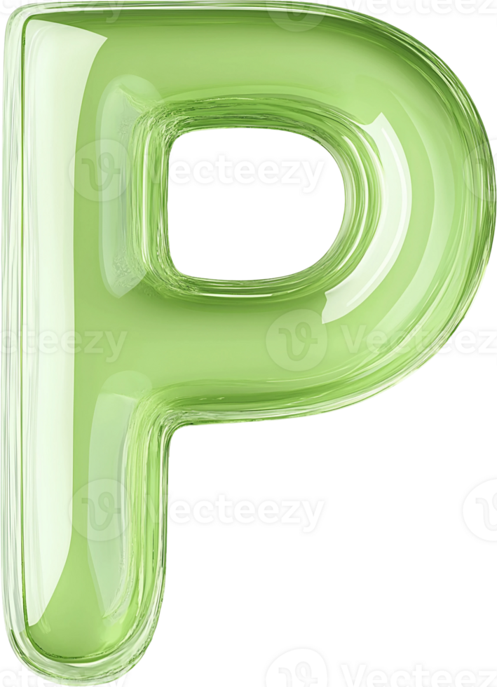 A green letter p with a clear plastic surface png