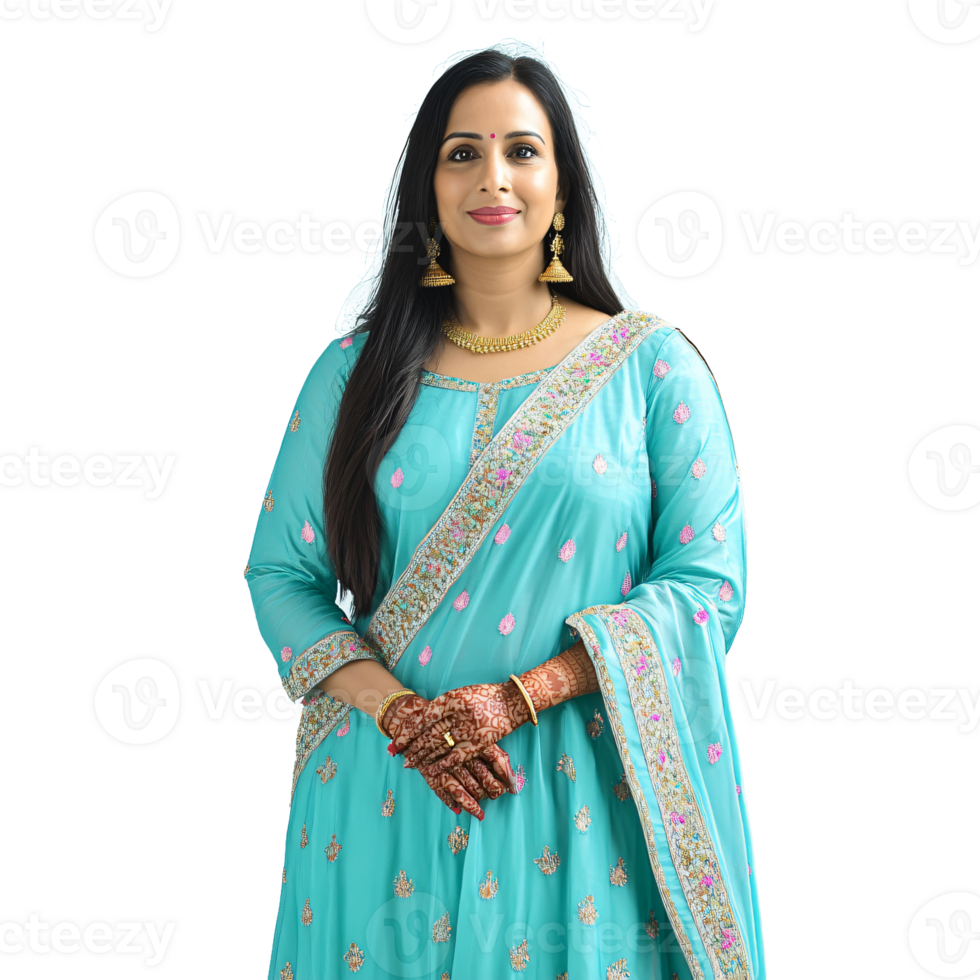 A woman in a turquoise colored lehenga png