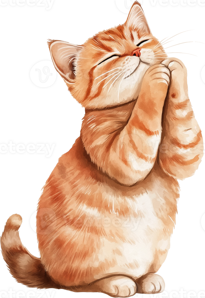 A cartoon cat is praying png