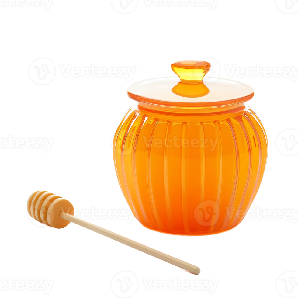 A honey jar with a wooden stick and a spoon png