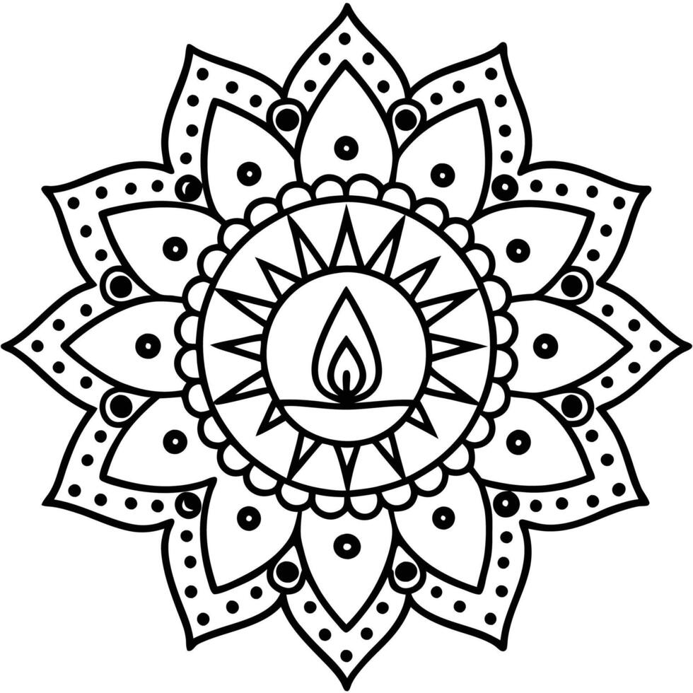 a black and white mandala with a candle in the center vector